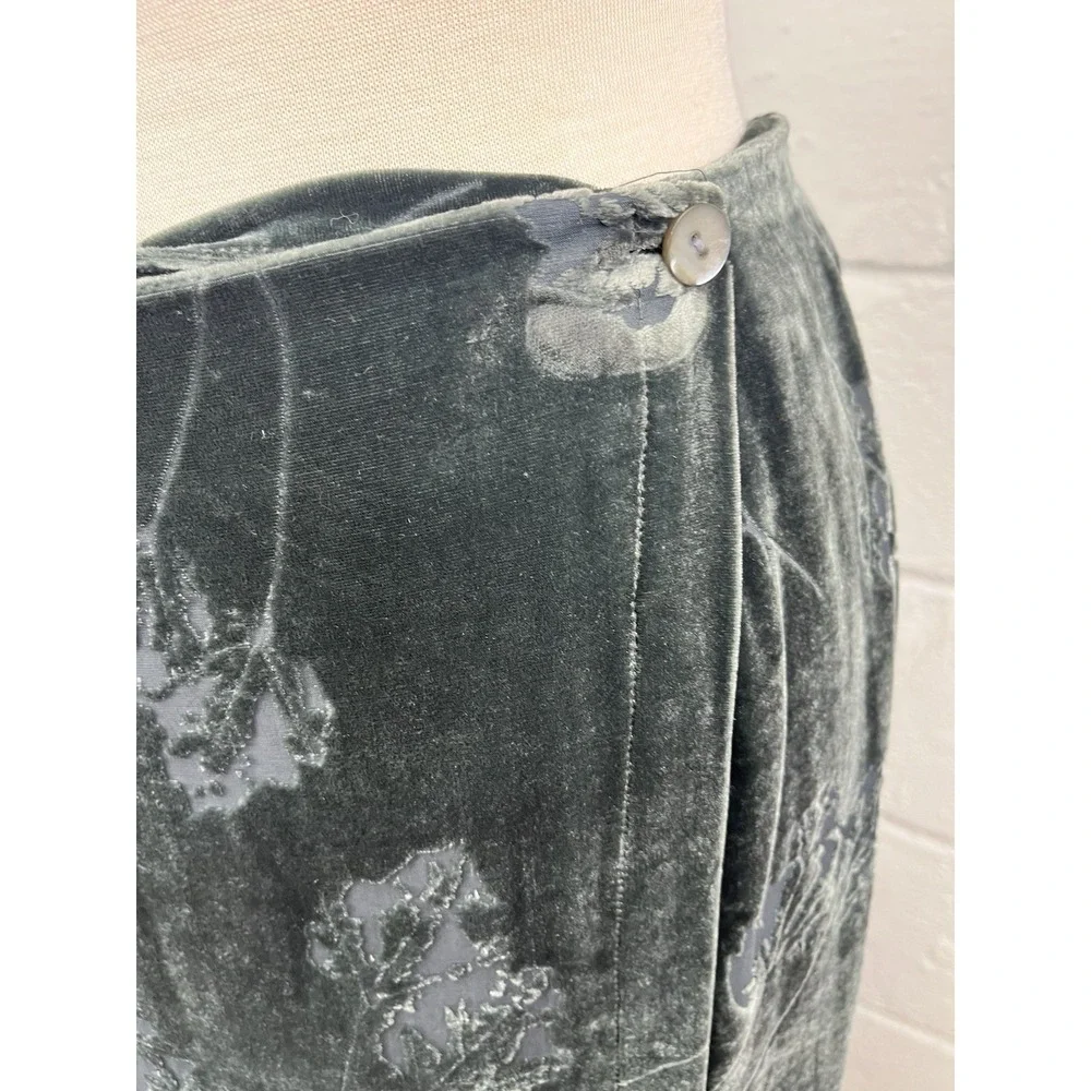 Y2K Velvet Burnout Midi Skirt Sheer 10 Whimsigoth Witchy Fairy Dark Sage Maxi